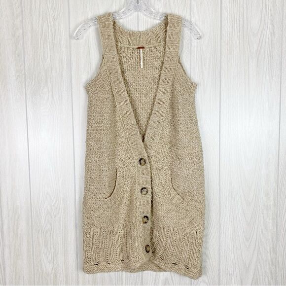 Free People Sweaters - Free People | Tan Napoli Knit Duster Sweater Vest Cardigan Size Medium